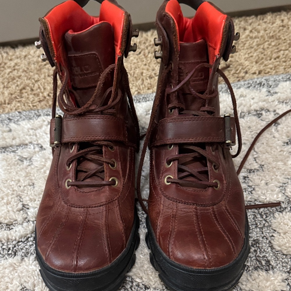 Polo by Ralph Lauren Dark Brown Leather Boots with Red Lining